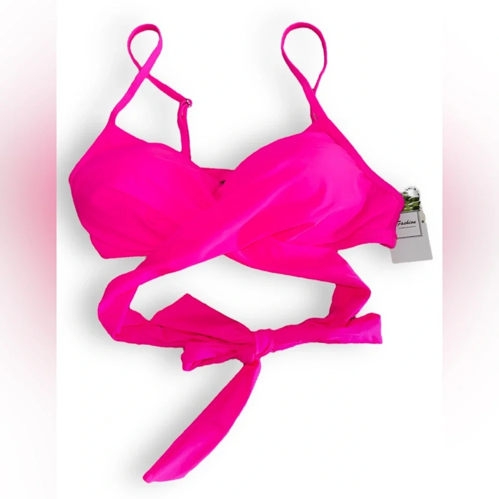 325. SMALL NWT Women Wrap Bikini Top Push Up Padded Swimsuit Top Criss Cross Tie - Picture 6 of 7